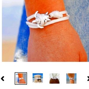 White Rope Silver Sea Turtle Bracelet